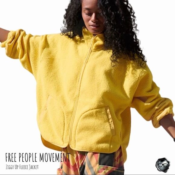 FREE PEOPLE MOVEMENT ZIGGY UP SHERPA FLEECE JACKET IN SUN DANCE YELLOW SIZE XS - Picture 1 of 11